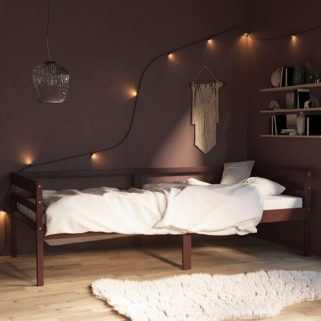 Cadre de lit sans matelas marron foncé bois pin massif 90x200cm - XIOS