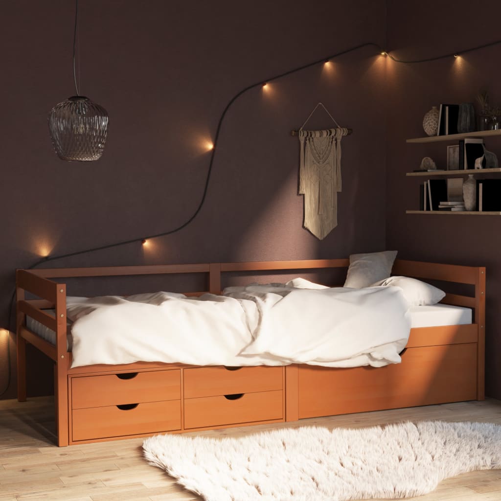 Cadre de lit avec rangement sans matelas marron miel 90x200 cm - XIOS