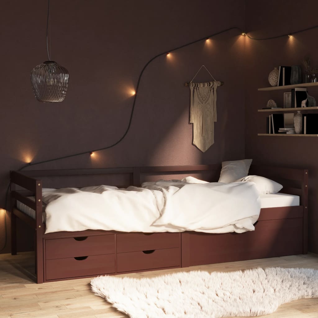 Cadre de lit avec rangement sans matelas marron foncé 90x200 cm - XIOS