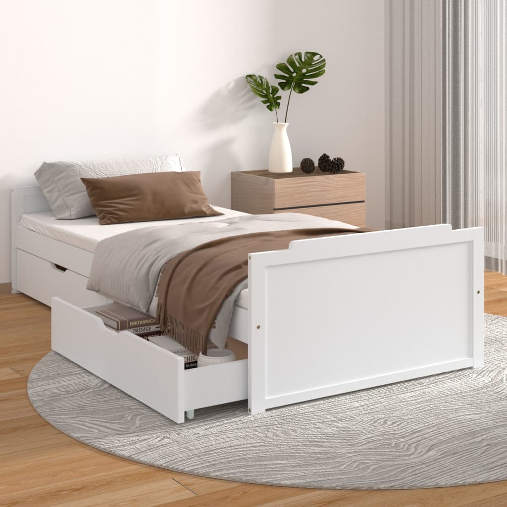 Cadre de lit sans matelas blanc bois de pin massif 90x200 cm - XIOS