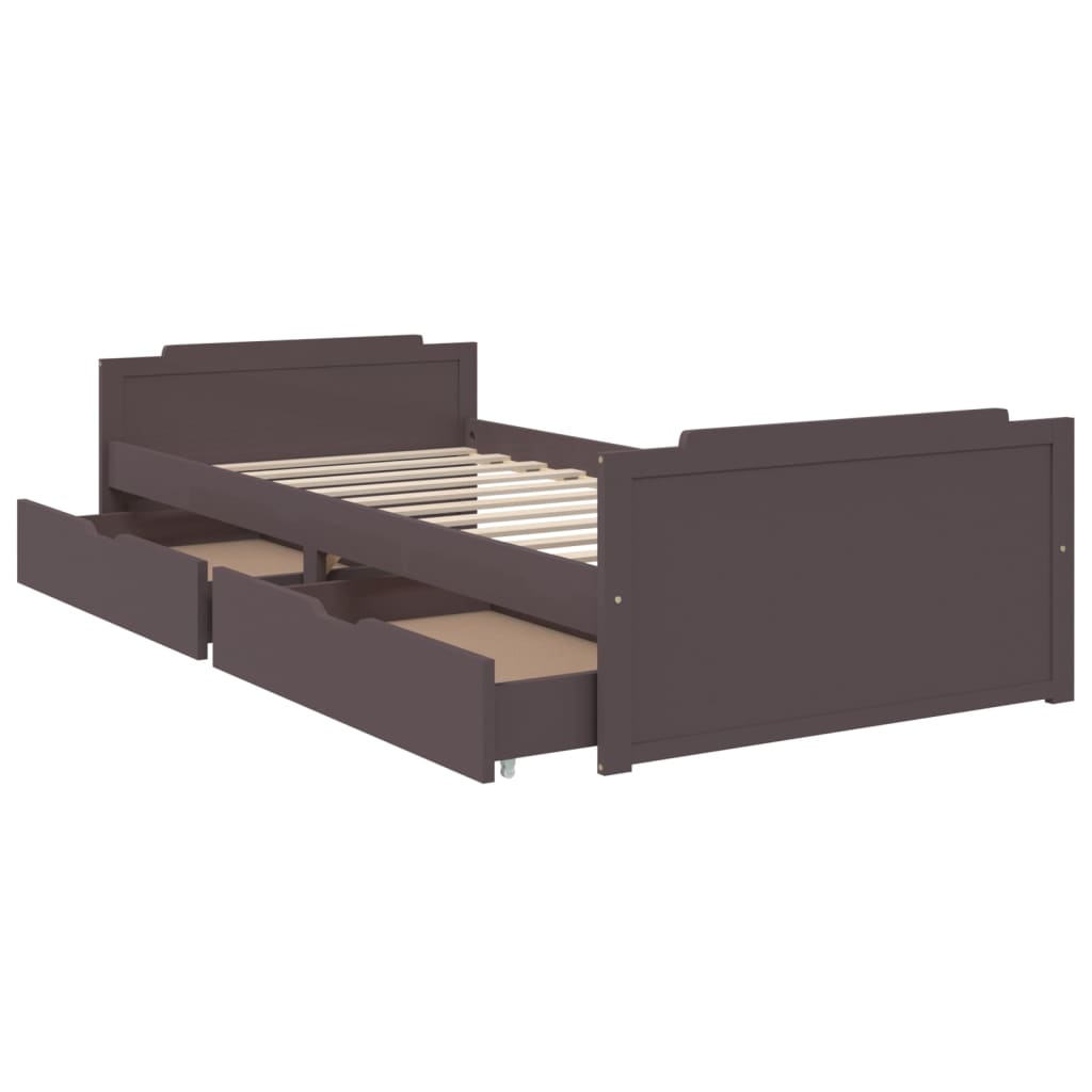 Cadre de lit sans matelas marron foncé bois pin massif 90x200cm - XIOS