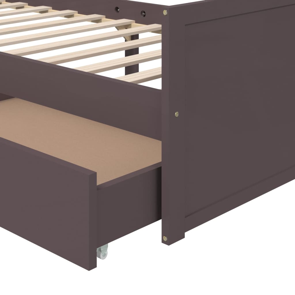 Cadre de lit sans matelas marron foncé bois pin massif 90x200cm - XIOS