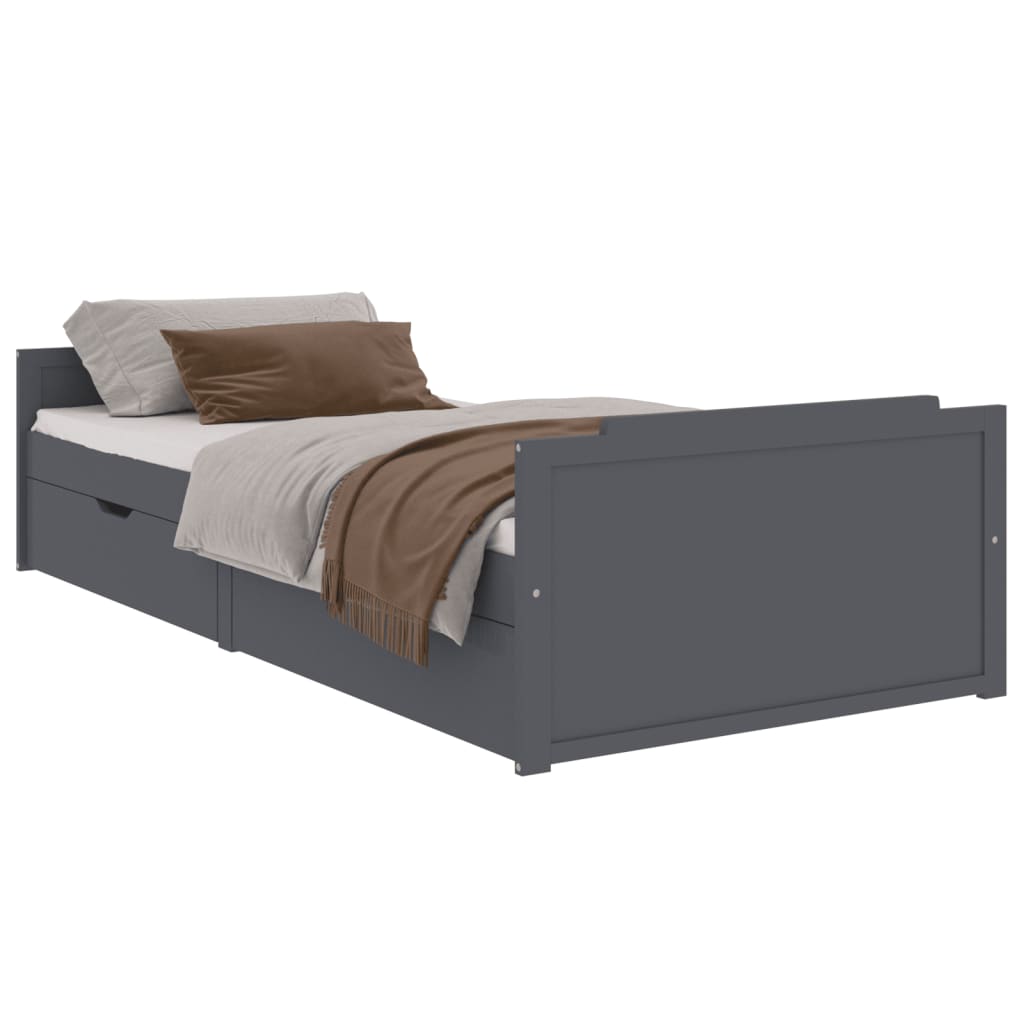 Cadre de lit sans matelas gris foncé bois pin massif 90x200cm - XIOS