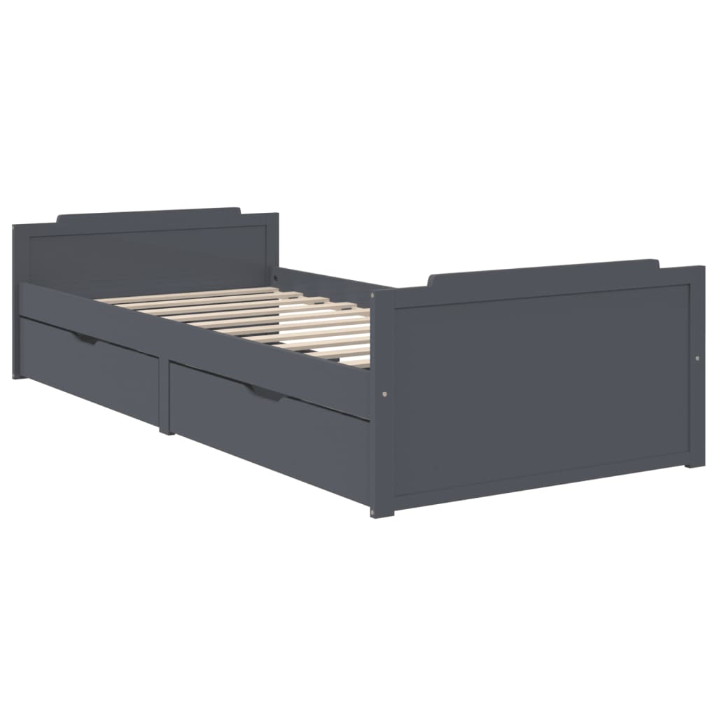 Cadre de lit sans matelas gris foncé bois pin massif 90x200cm - XIOS