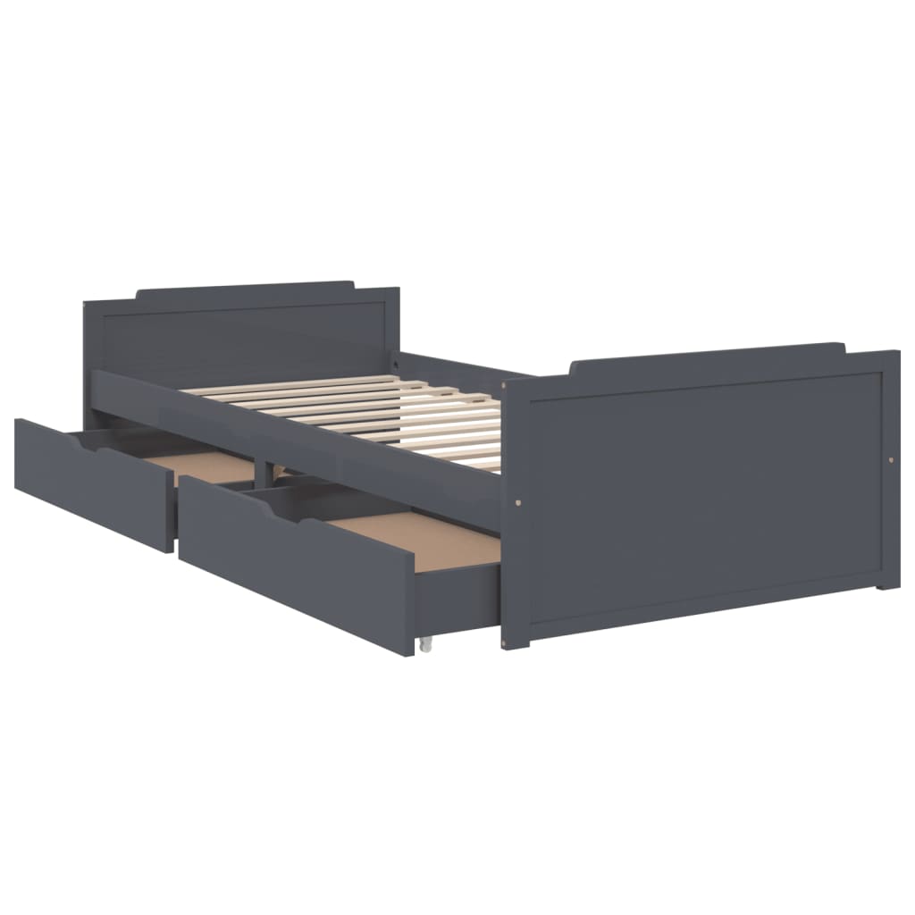 Cadre de lit sans matelas gris foncé bois pin massif 90x200cm - XIOS