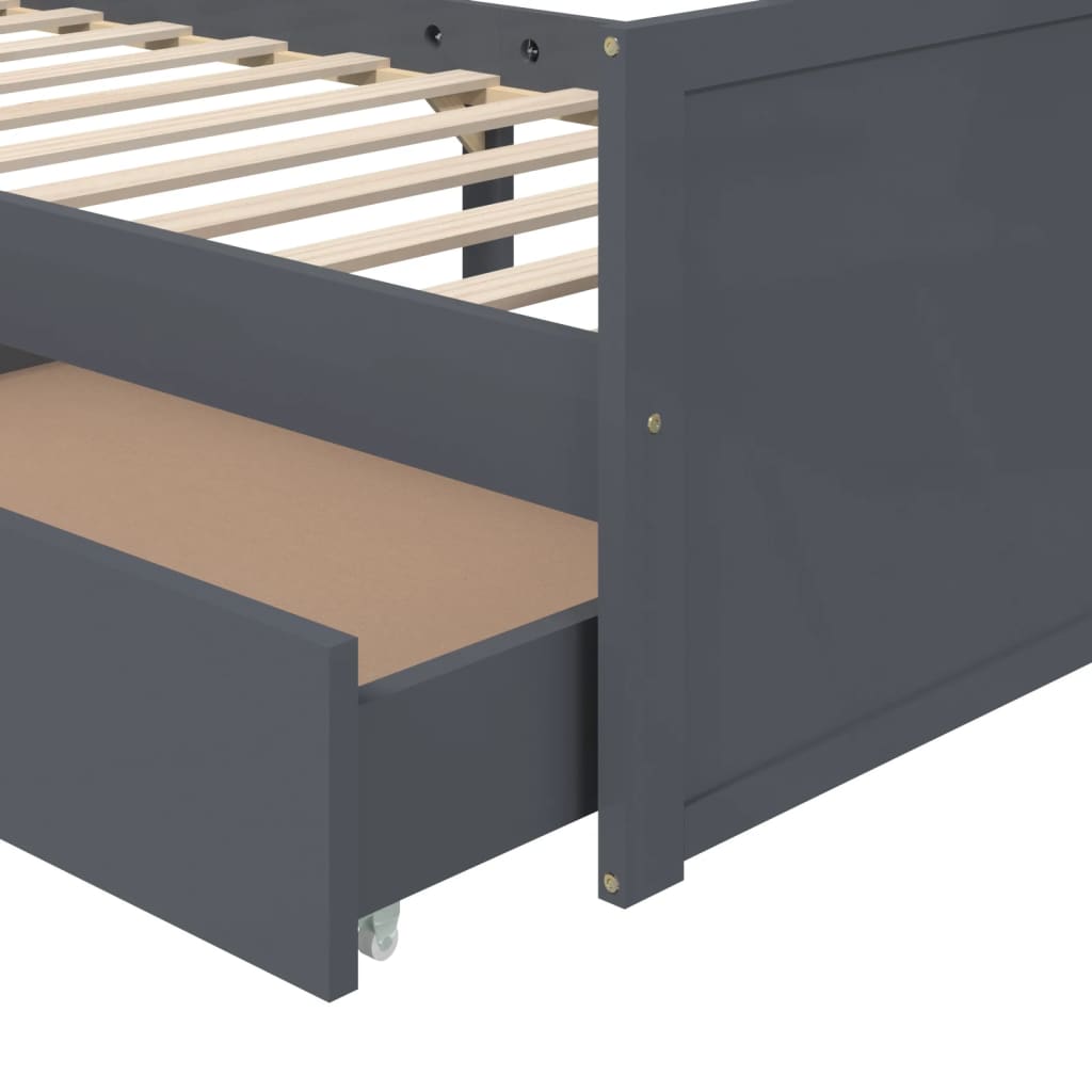 Cadre de lit sans matelas gris foncé bois pin massif 90x200cm - XIOS