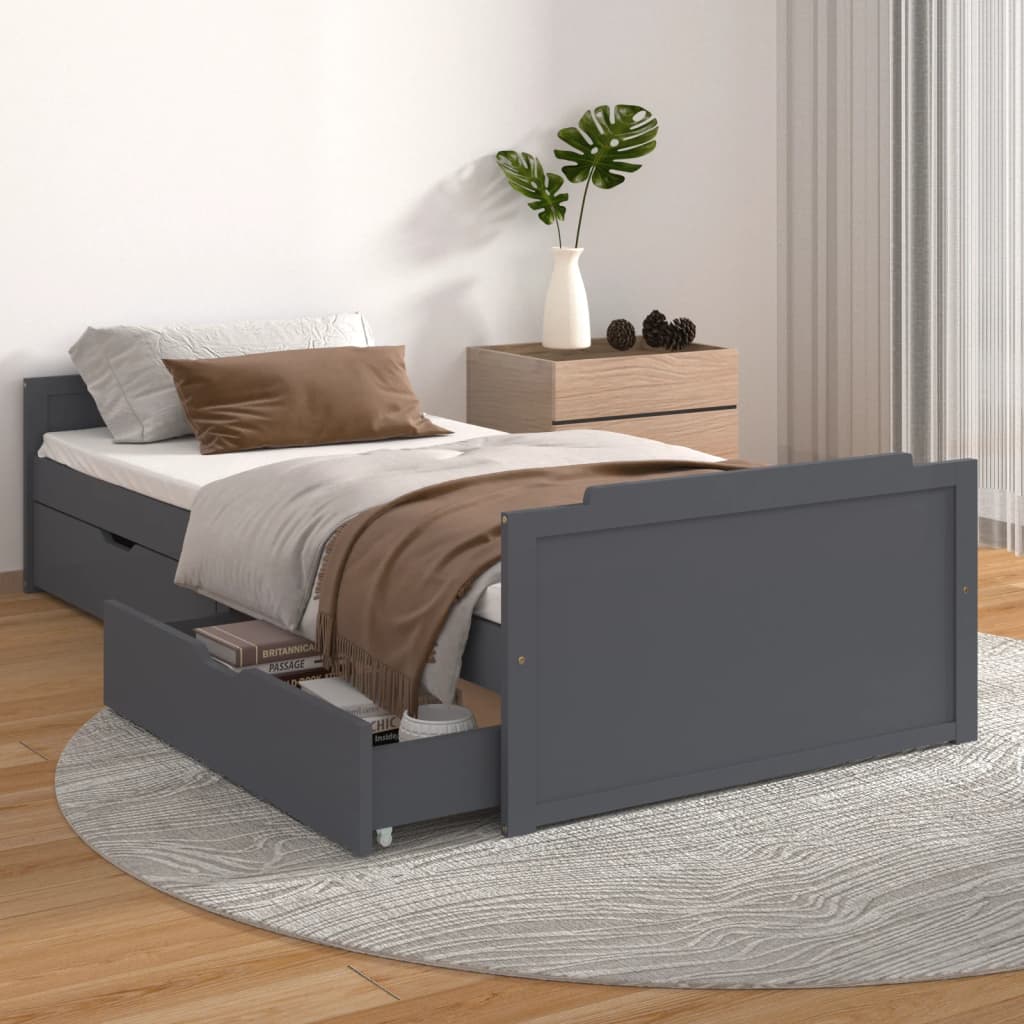 Cadre de lit sans matelas gris foncé bois pin massif 90x200cm - XIOS