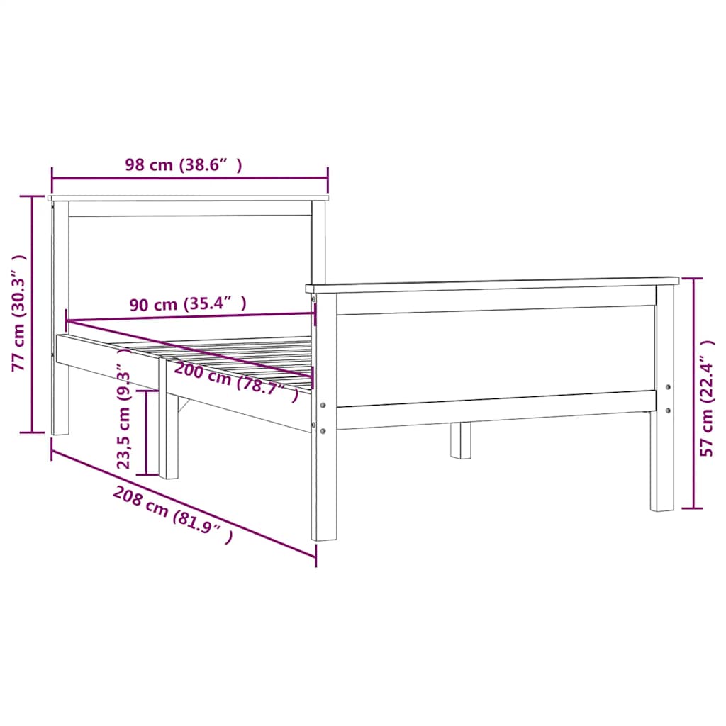 Cadre de lit sans matelas bois de pin massif 90x200 cm - XIOS