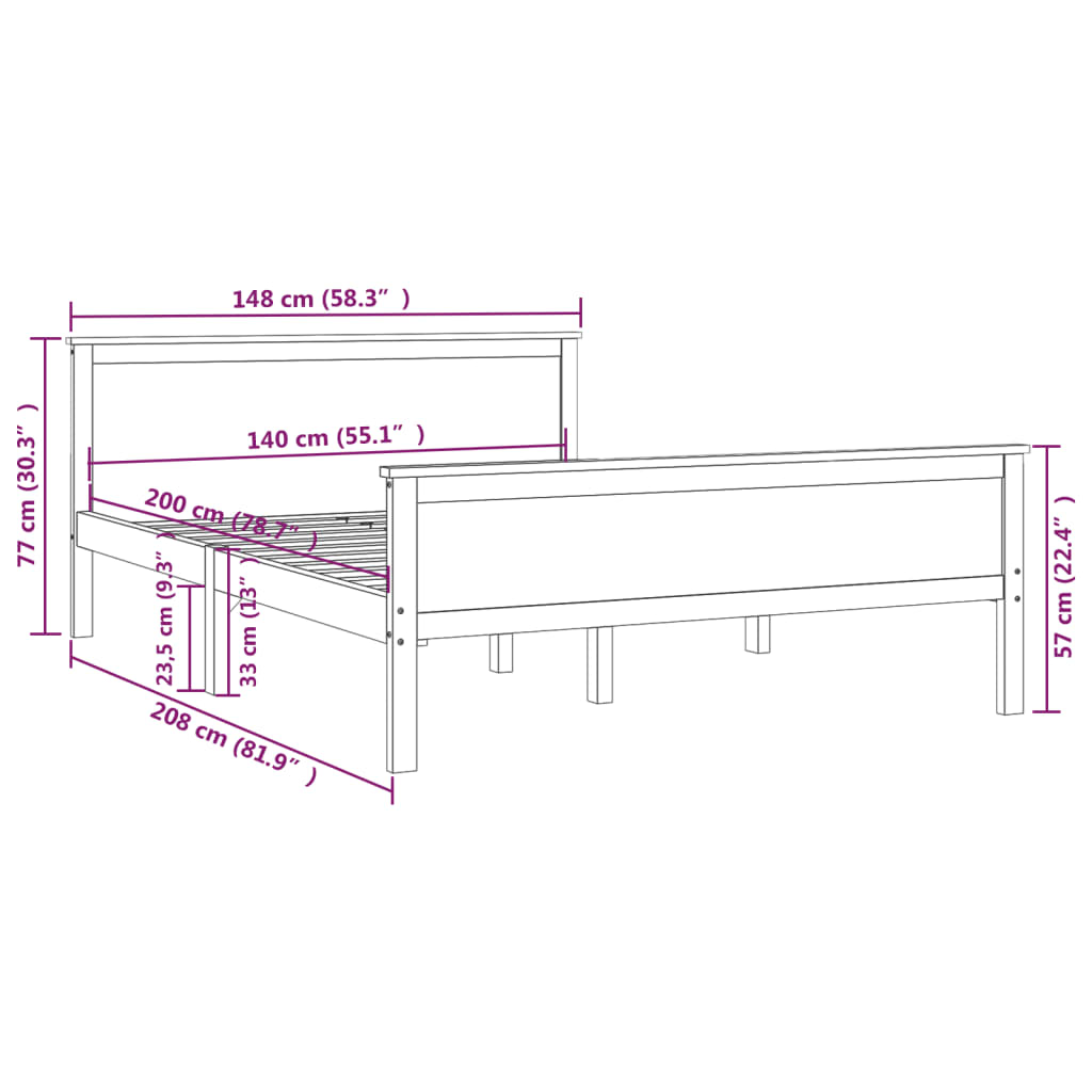 Cadre de lit sans matelas bois massif de pin 140x200 cm - XIOS