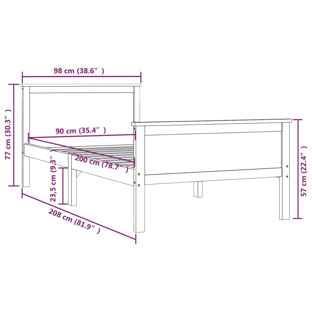 Cadre de lit sans matelas Marron miel Bois pin massif 90x200 cm - XIOS
