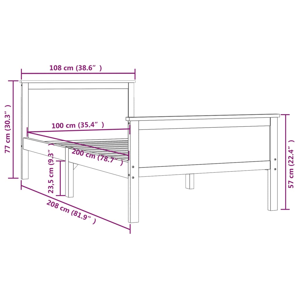 Cadre de lit sans matelas marron miel pin massif 100x200 cm - XIOS