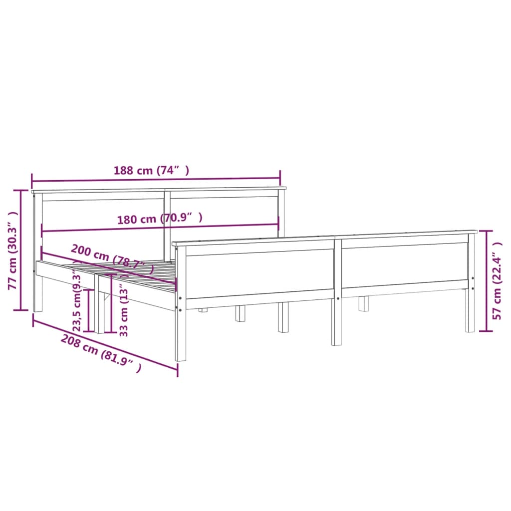 Cadre de lit sans matelas marron miel bois massif pin 180x200cm - XIOS