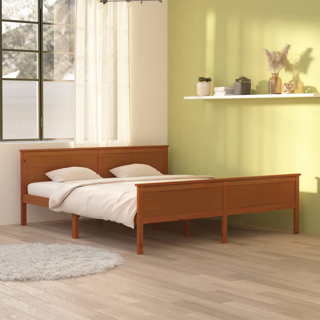 Cadre de lit sans matelas marron miel bois massif pin 180x200cm - XIOS