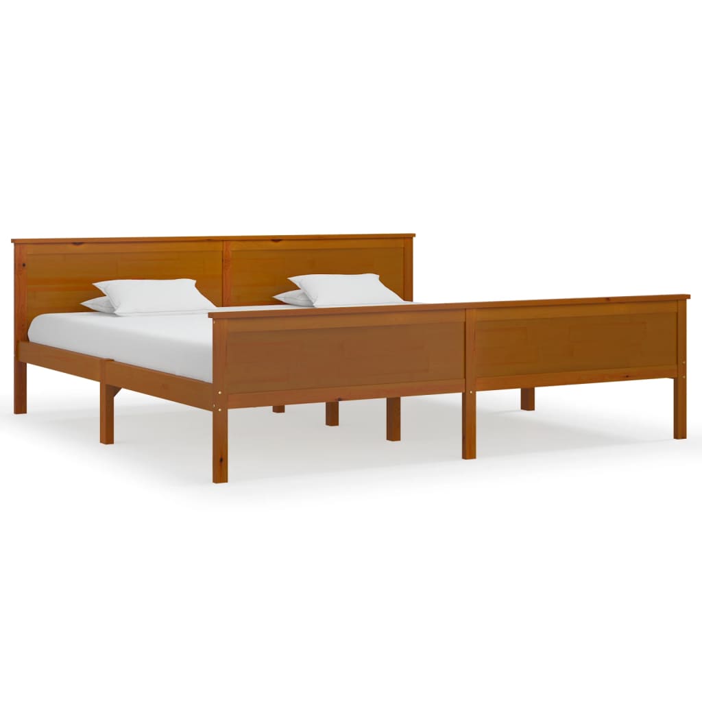 Cadre de lit sans matelas marron miel bois pin massif 200x200cm - XIOS