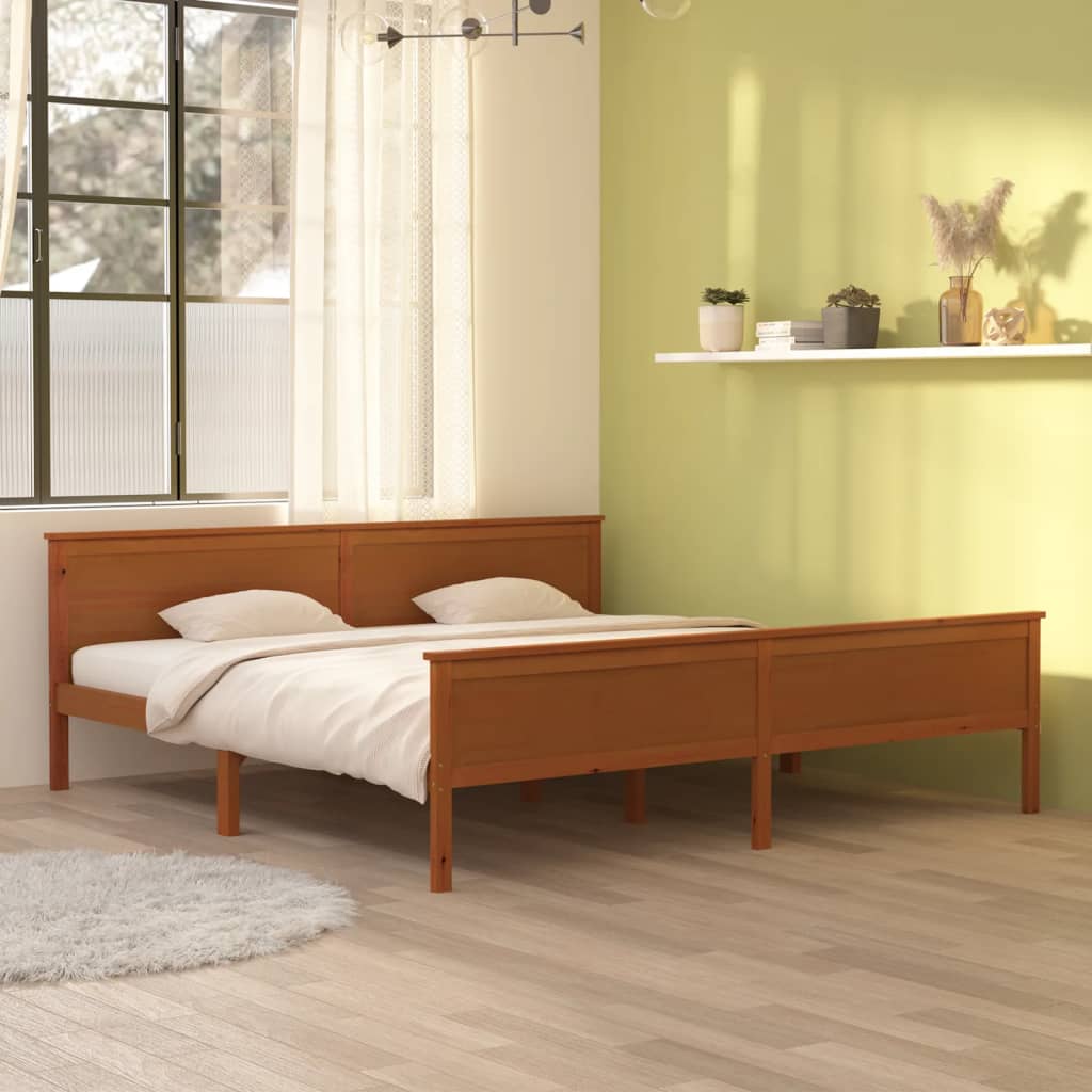 Cadre de lit sans matelas marron miel bois pin massif 200x200cm - XIOS