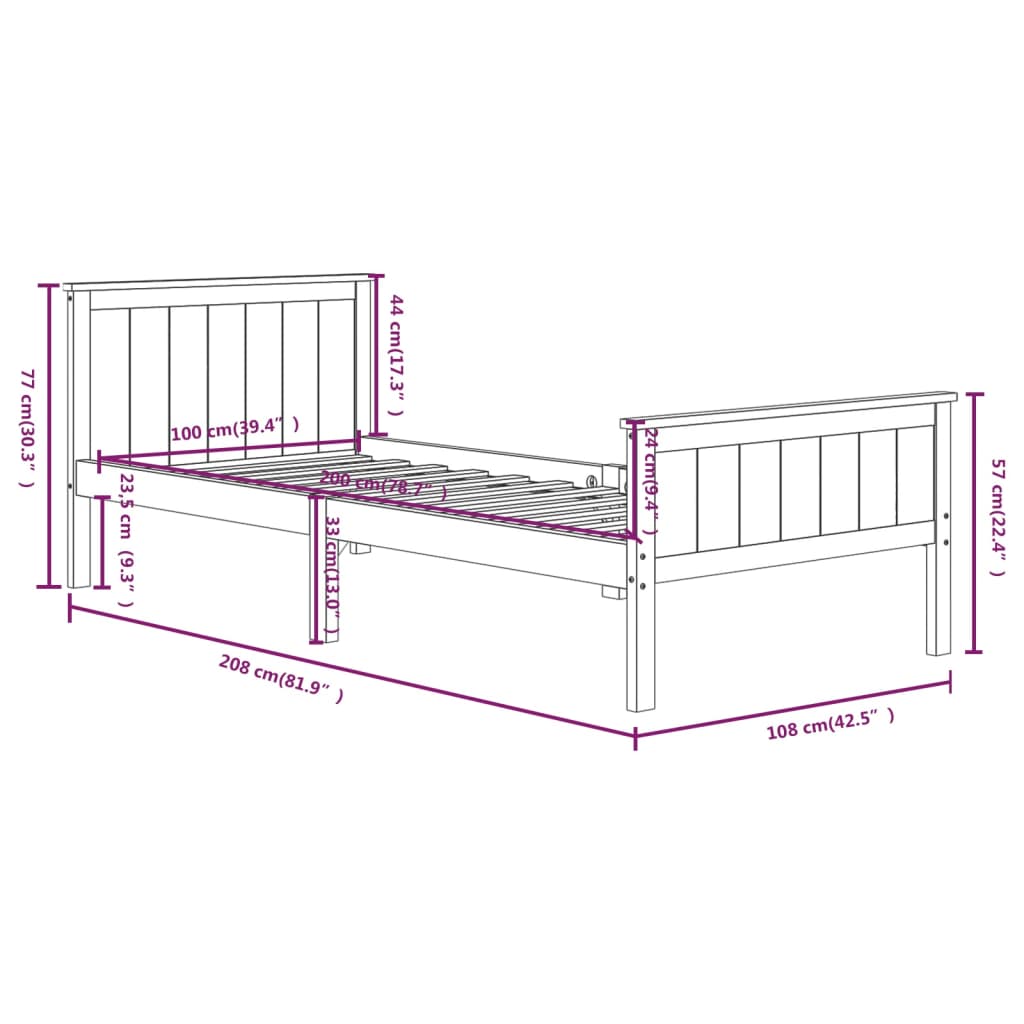 Cadre de lit sans matelas marron foncé pin massif 100x200 cm - XIOS