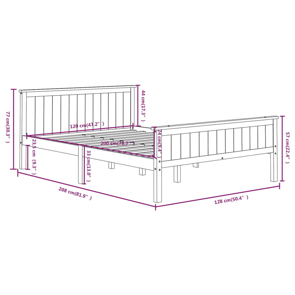 Cadre de lit sans matelas marron foncé pin massif 120x200 cm - XIOS