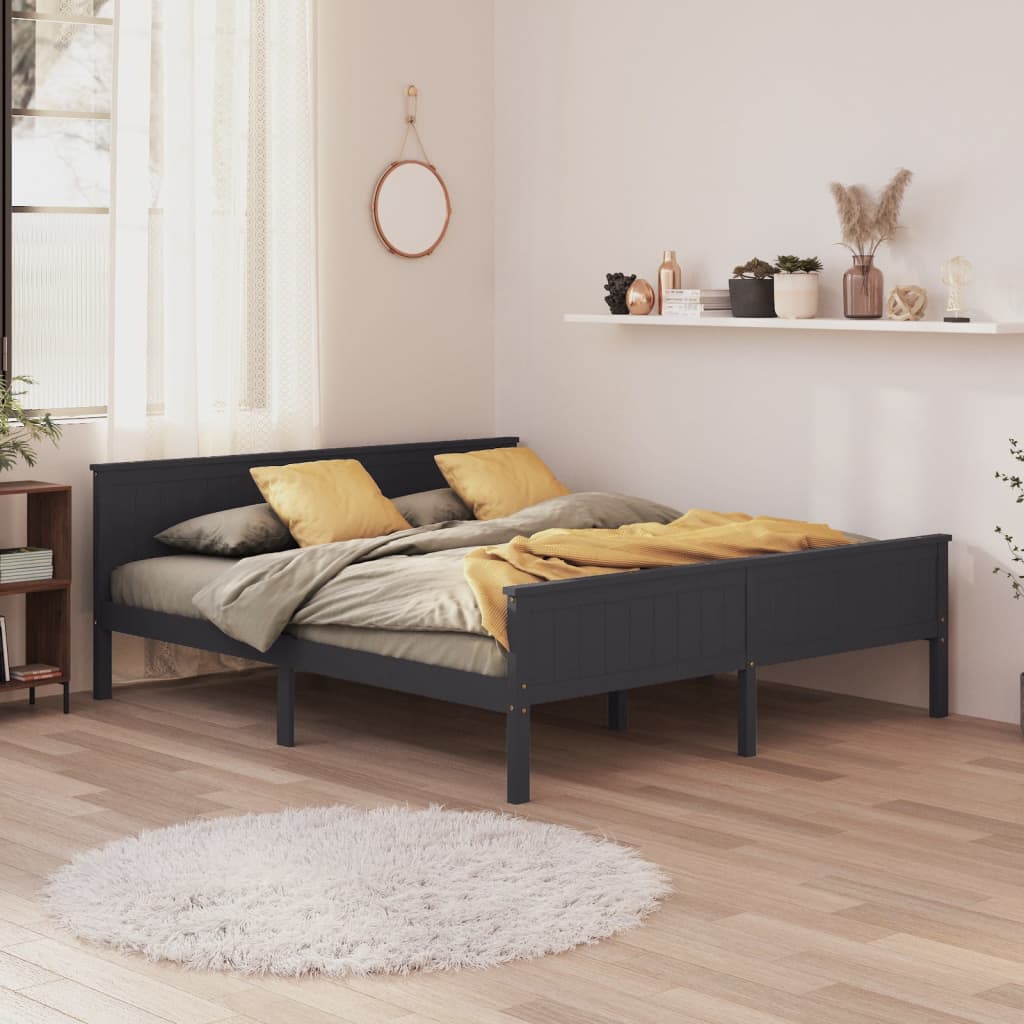 Cadre de lit sans matelas bois massif de pin gris 200x200 cm - XIOS