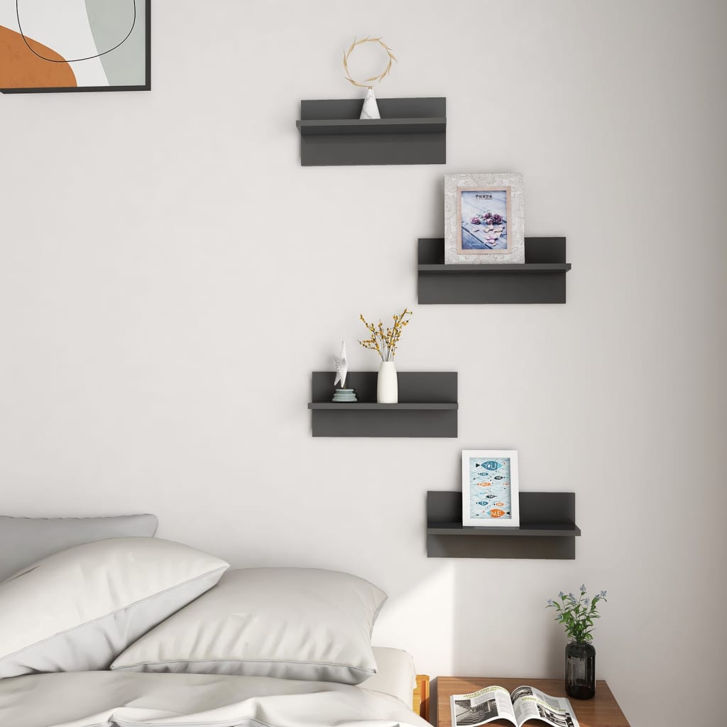 Étagères murales 4 pcs gris brillant bois d'ingénierie - XIOS
