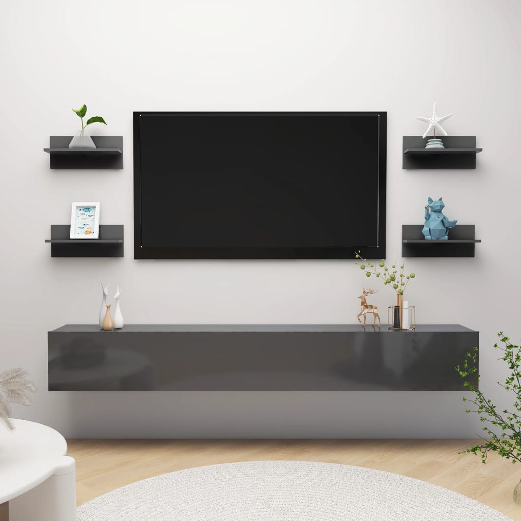 Étagères murales 4 pcs gris brillant bois d'ingénierie - XIOS