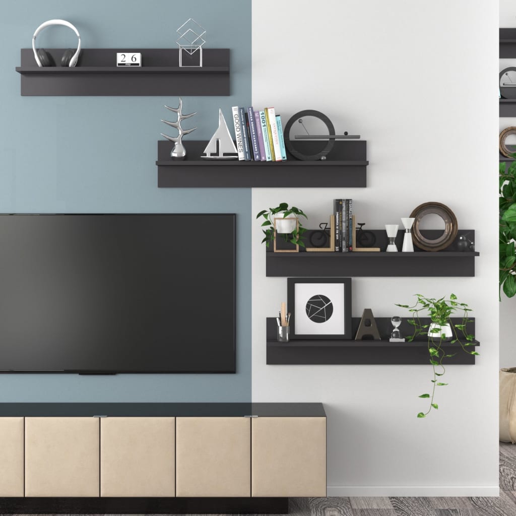 Étagères murales 4 pcs gris brillant bois d'ingénierie - XIOS
