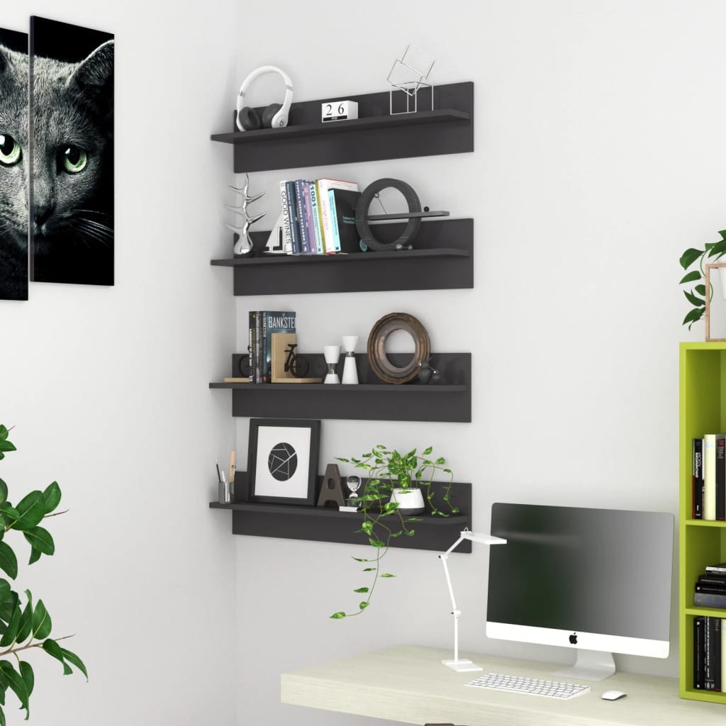 Étagères murales 4 pcs gris brillant bois d'ingénierie - XIOS