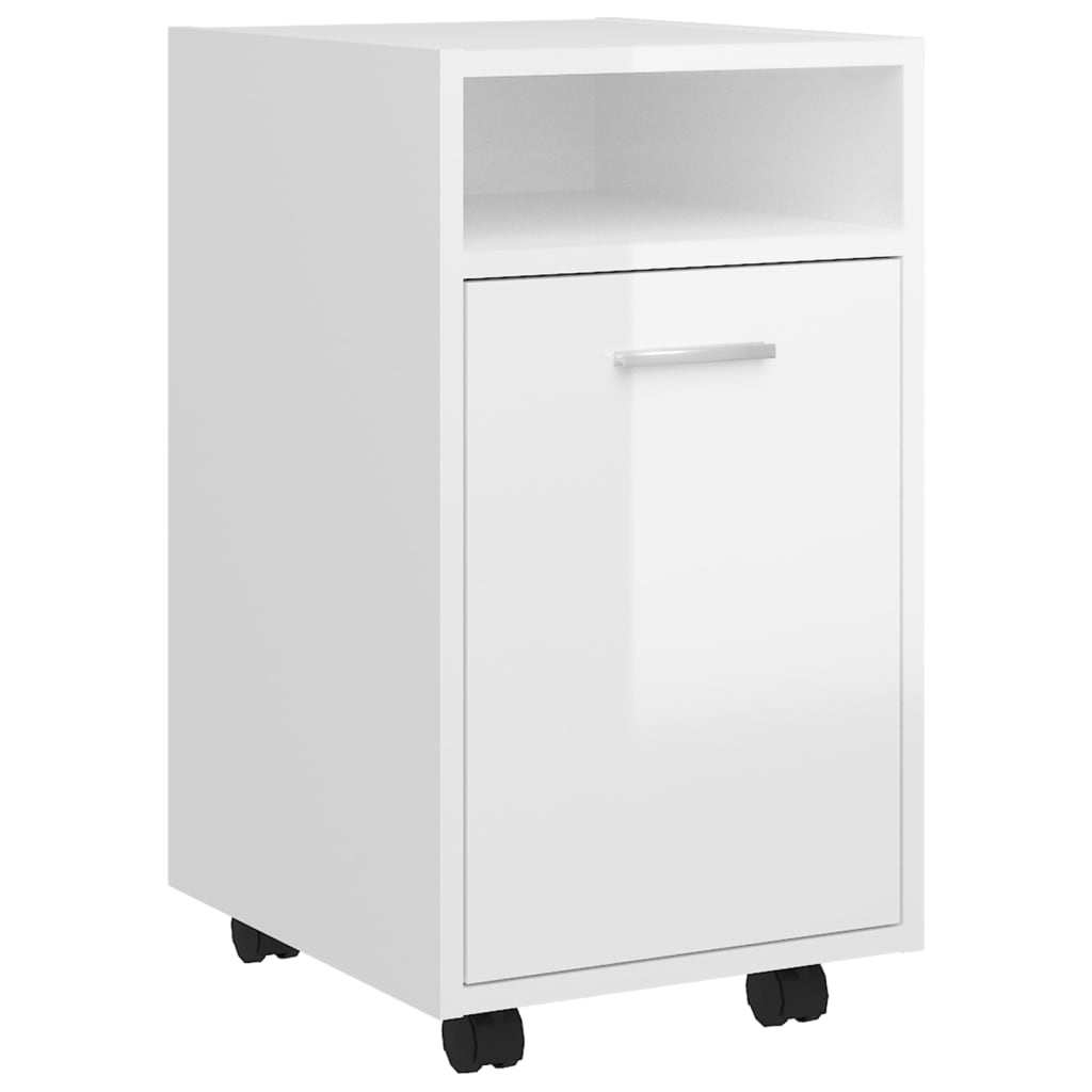 Armoire latérale avec roues Blanc brillant Bois d'ingénierie