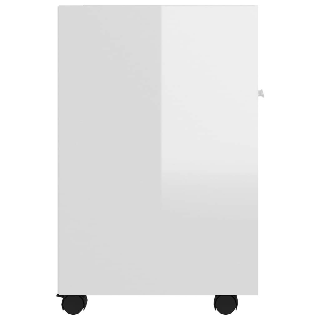 Armoire latérale avec roues Blanc brillant Bois d'ingénierie