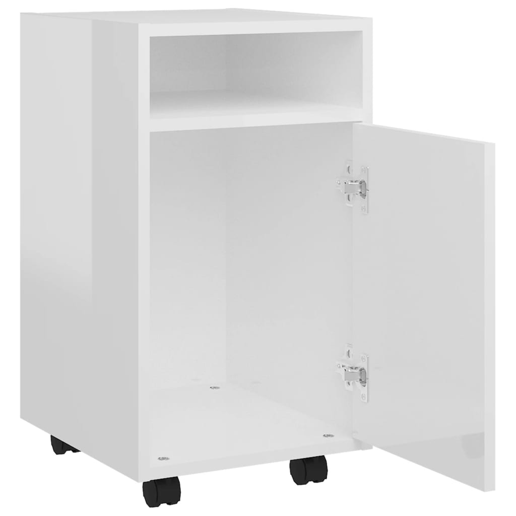 Armoire latérale avec roues Blanc brillant Bois d'ingénierie