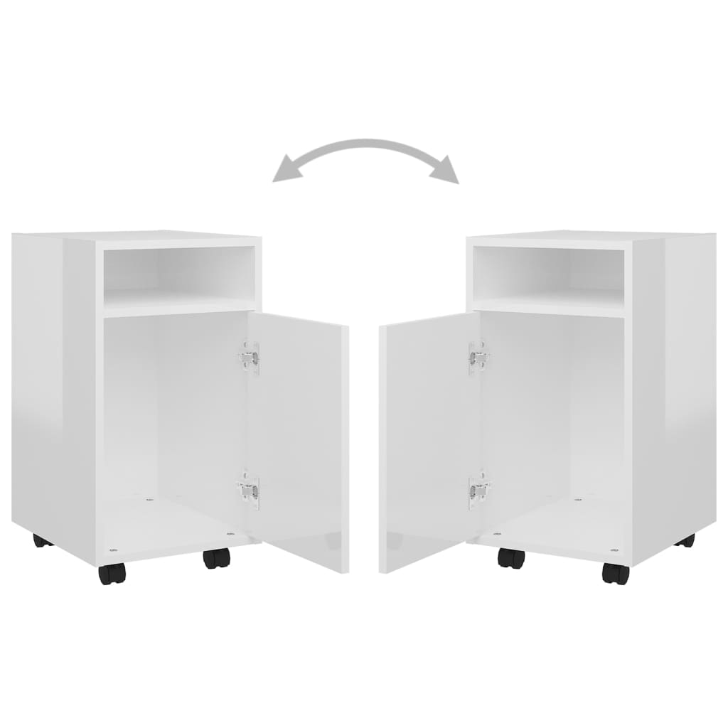 Armoire latérale avec roues Blanc brillant Bois d'ingénierie