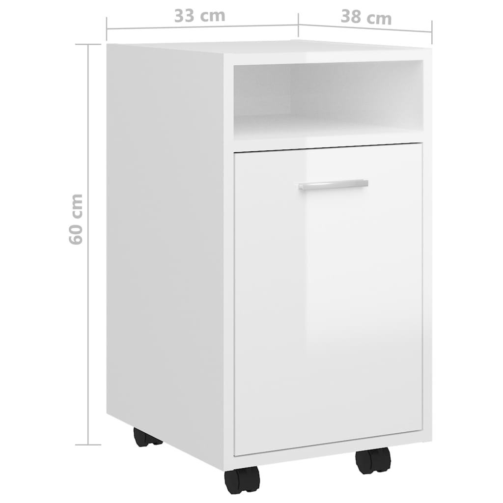 Armoire latérale avec roues Blanc brillant Bois d'ingénierie