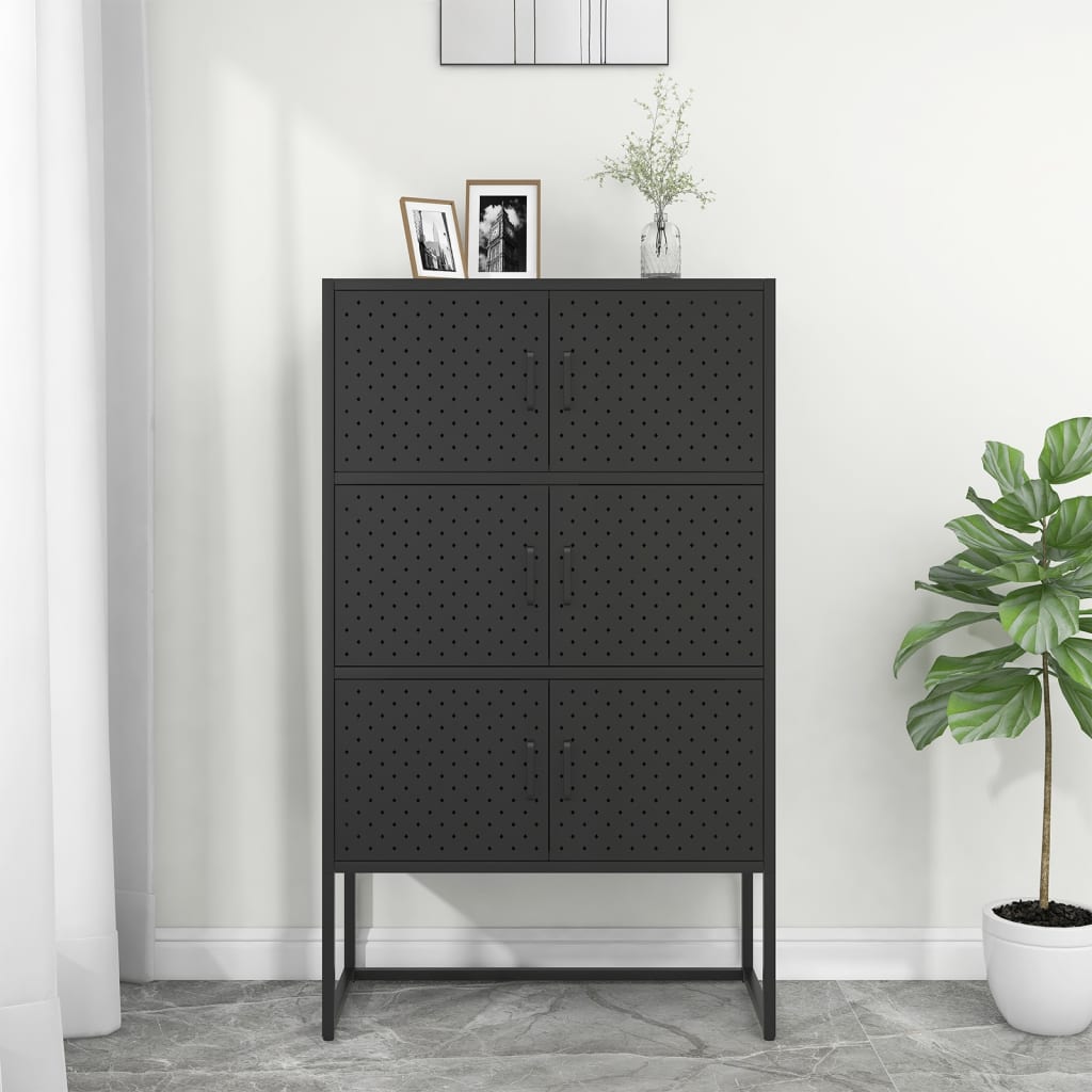 Buffet haut Noir 80x35x135 cm Acier