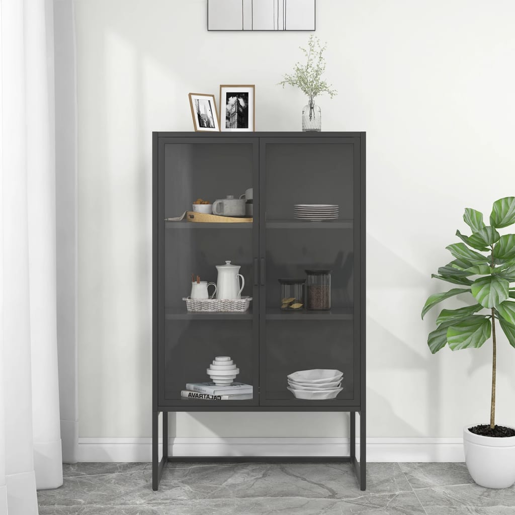 Buffet haut Anthracite 80x35x135 cm Acier et verre trempé - XIOS