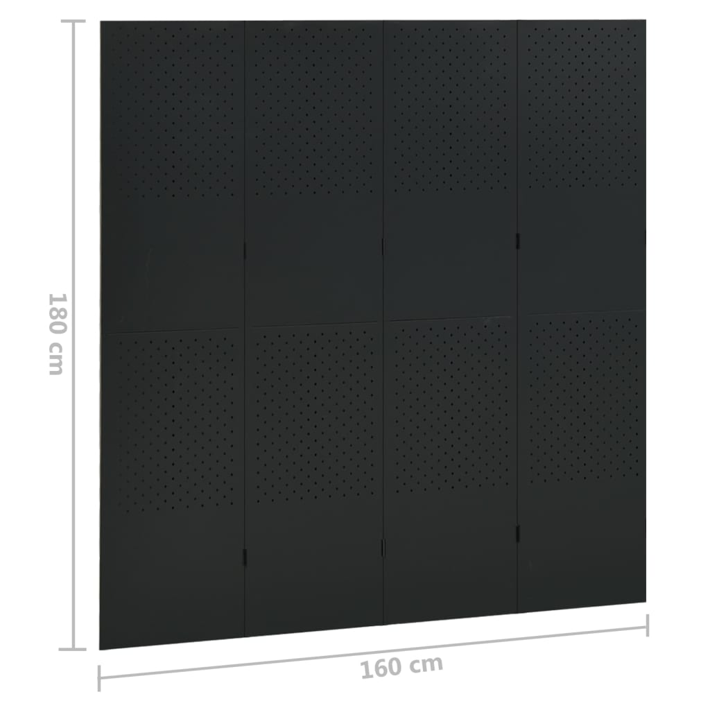 Cloison de séparation 4 panneaux Noir 160x180 cm Acier - XIOS