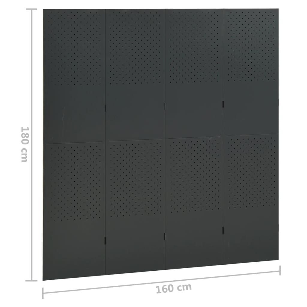 Cloison de séparation 4 panneaux Anthracite 160x180 cm Acier