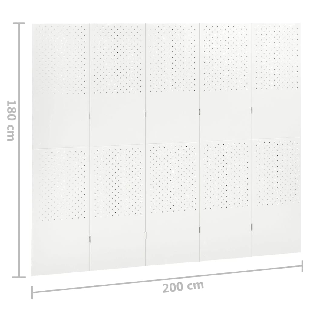 Cloison de séparation 5 panneaux Blanc 200x180 cm Acier