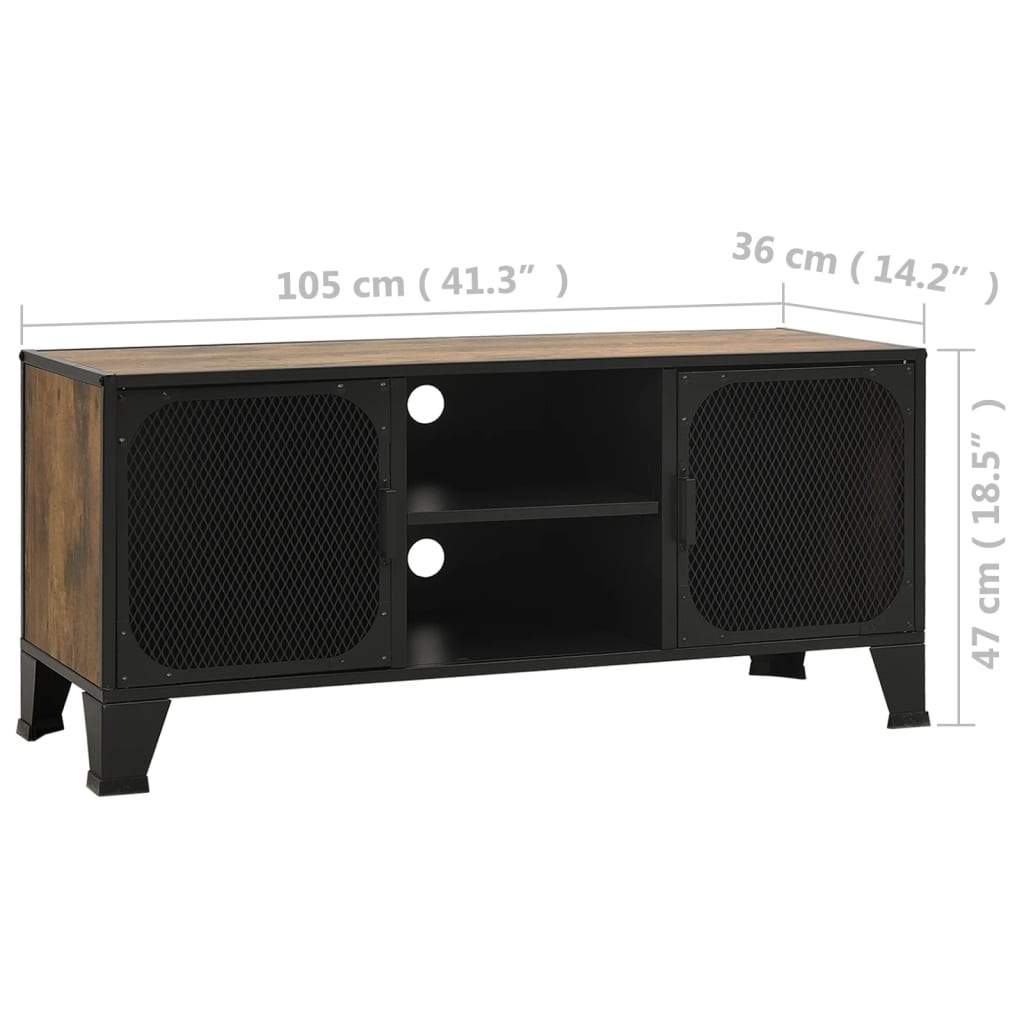 Meuble TV Marron rustique 105x36x47 cm Métal et MDF - XIOS