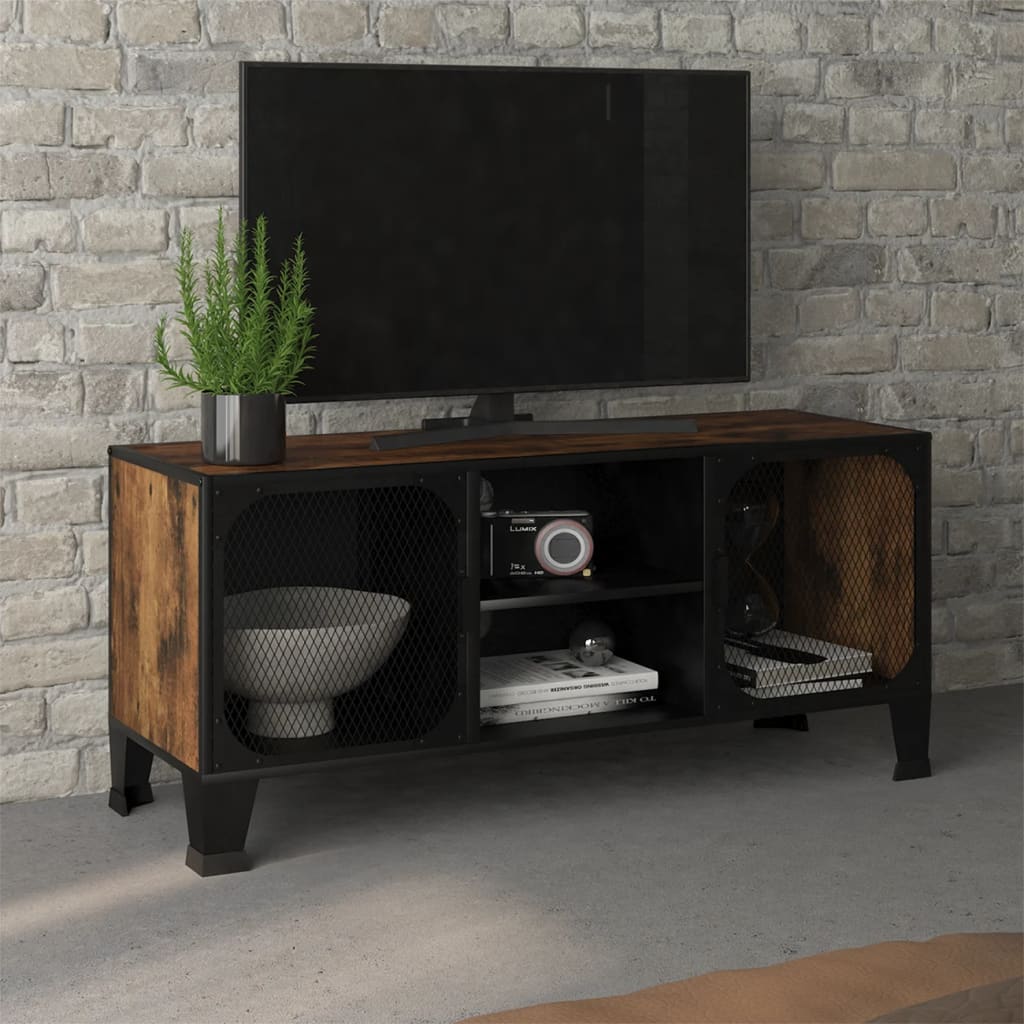Meuble TV Marron rustique 105x36x47 cm Métal et MDF - XIOS