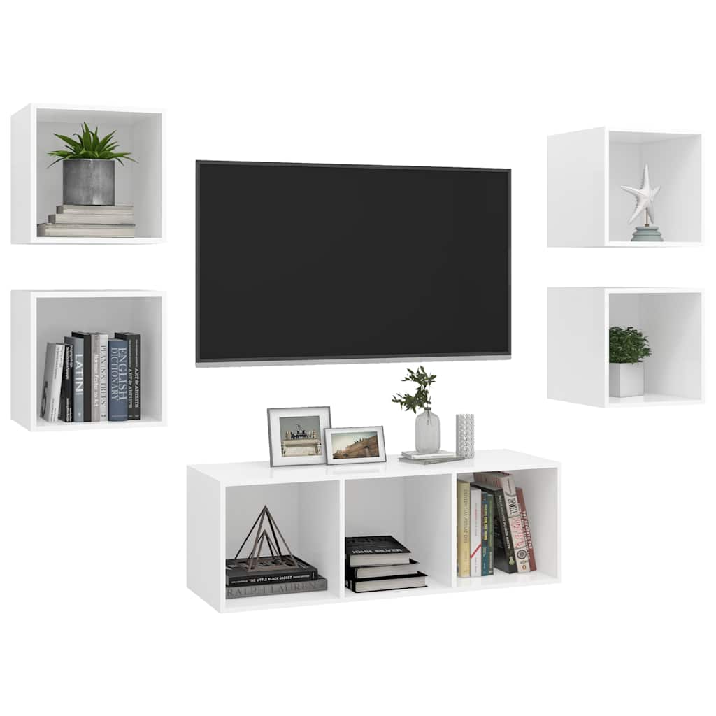 Ensemble de meuble TV 5 pcs Blanc Bois d'ingénierie - XIOS