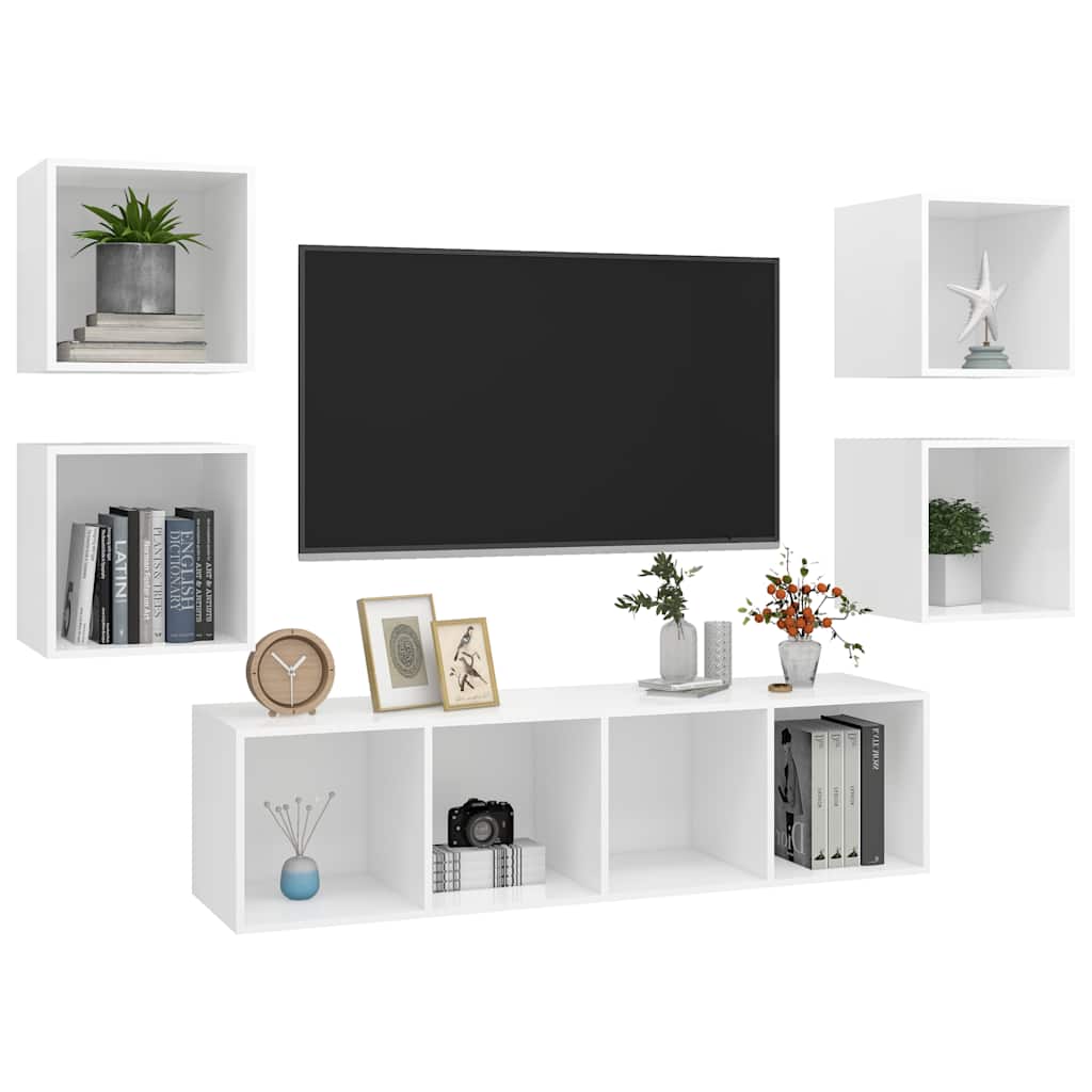 Ensemble de meuble TV 5 pcs Blanc Bois d'ingénierie - XIOS