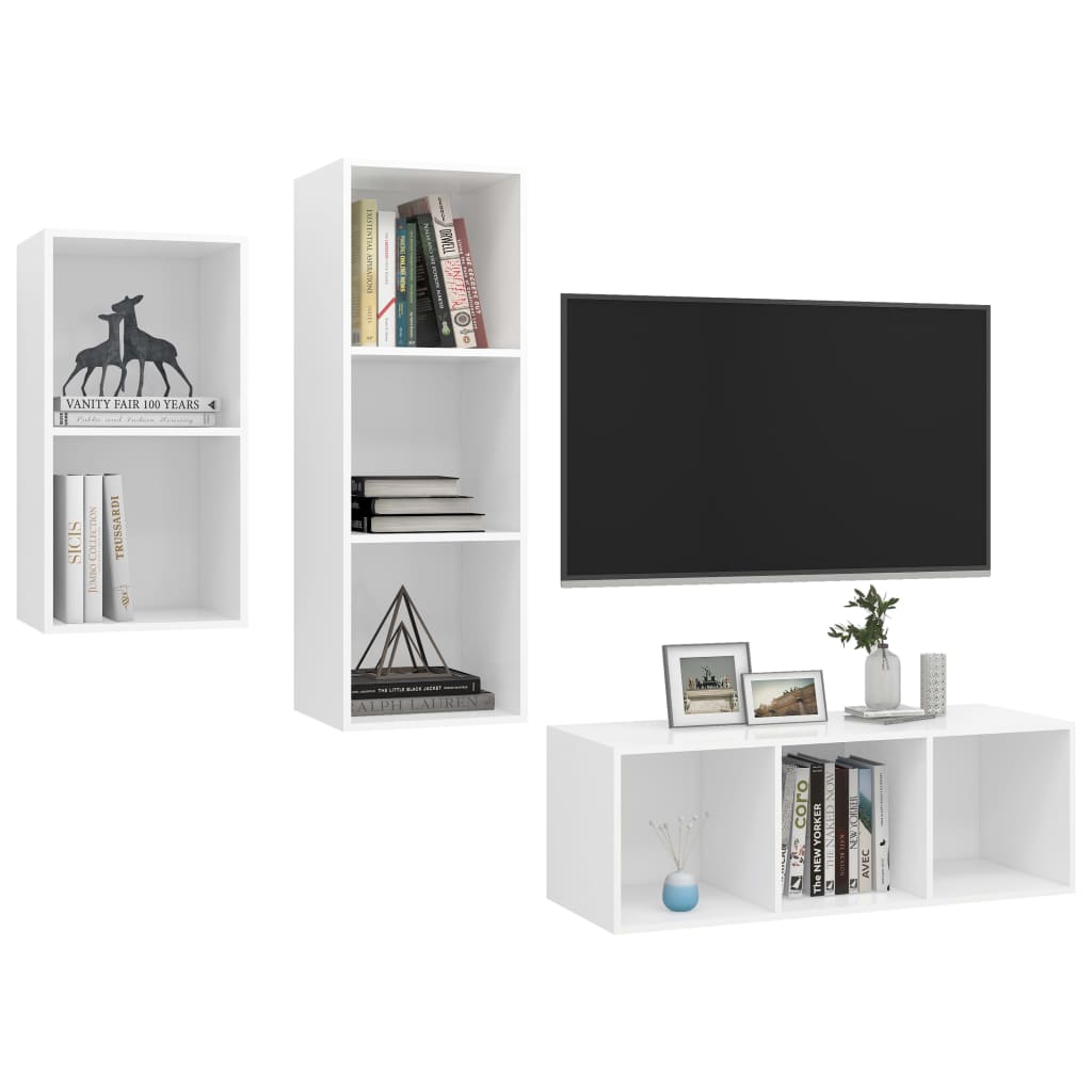 Ensemble de meuble TV 3 pcs Blanc Bois d'ingénierie Meubles TV vidaXL