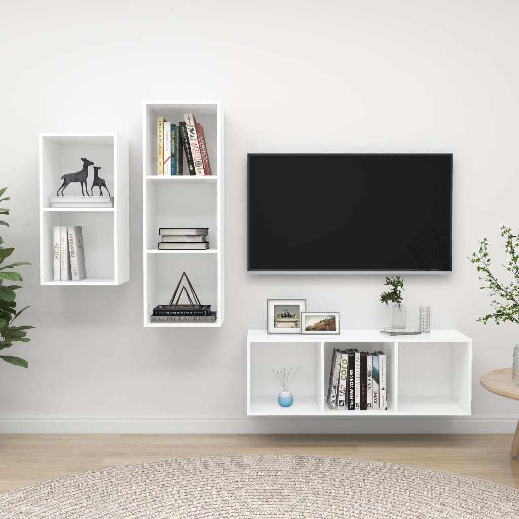 Ensemble de meuble TV 3 pcs Blanc Bois d'ingénierie Meubles TV vidaXL
