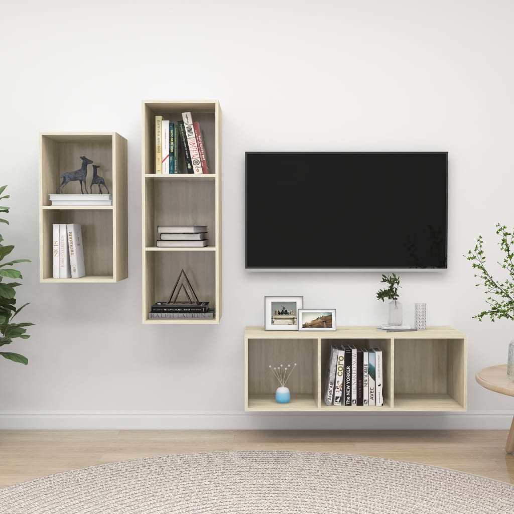 Ensemble de meubles TV 3 pcs Chêne sonoma Bois d'ingénierie Meubles TV vidaXL