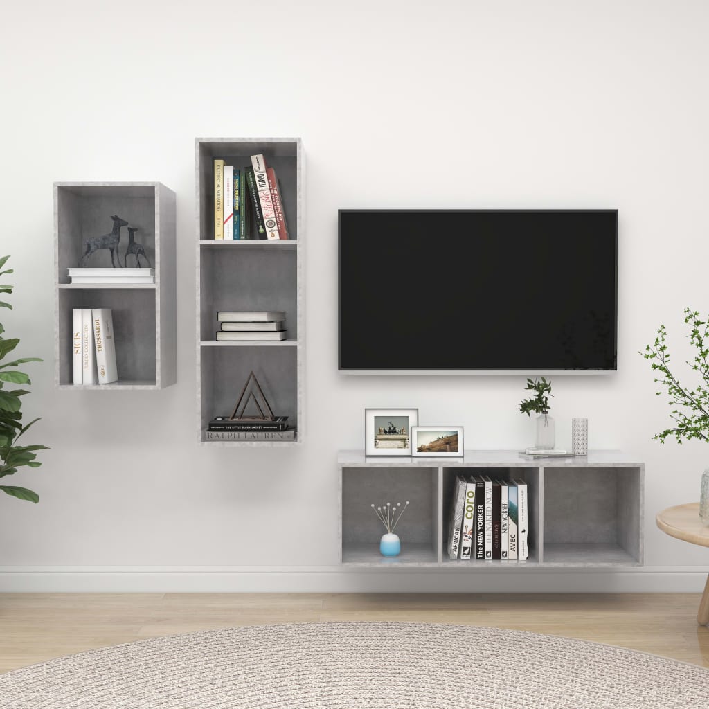 Ensemble de meuble TV 3 pcs Gris béton Bois d'ingénierie Meubles TV vidaXL