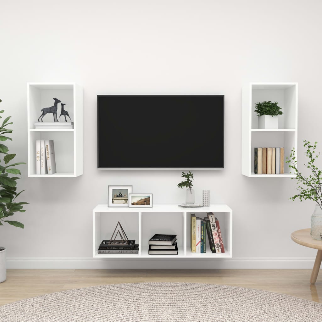 Ensemble de meuble TV 3 pcs Blanc Bois d'ingénierie Meubles TV vidaXL