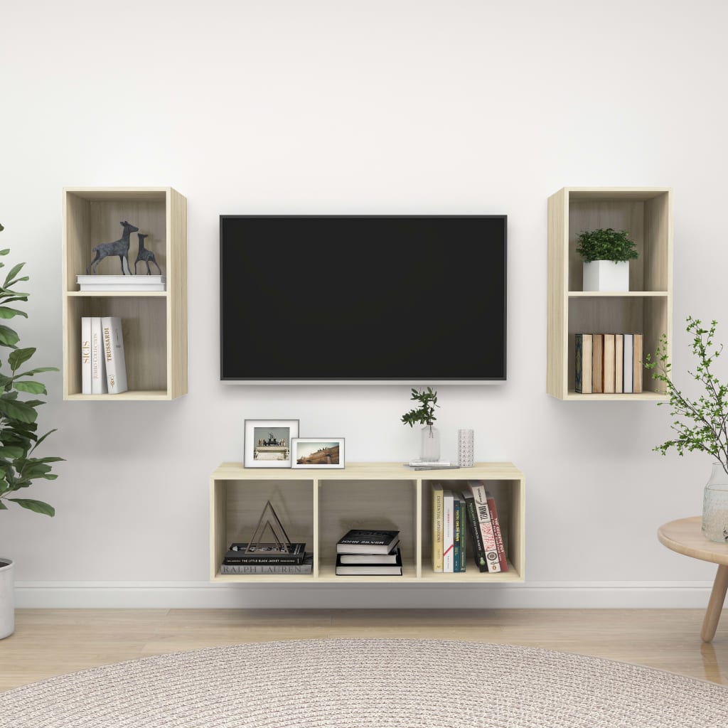 Ensemble de meubles TV 3 pcs Chêne sonoma Bois d'ingénierie Meubles TV vidaXL