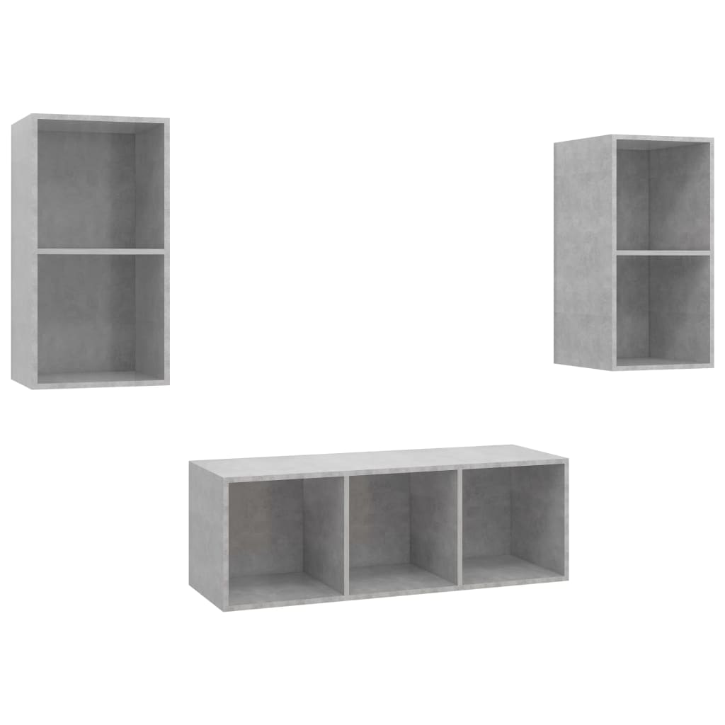 Ensemble de meuble TV 3 pcs Gris béton Bois d'ingénierie Meubles TV vidaXL