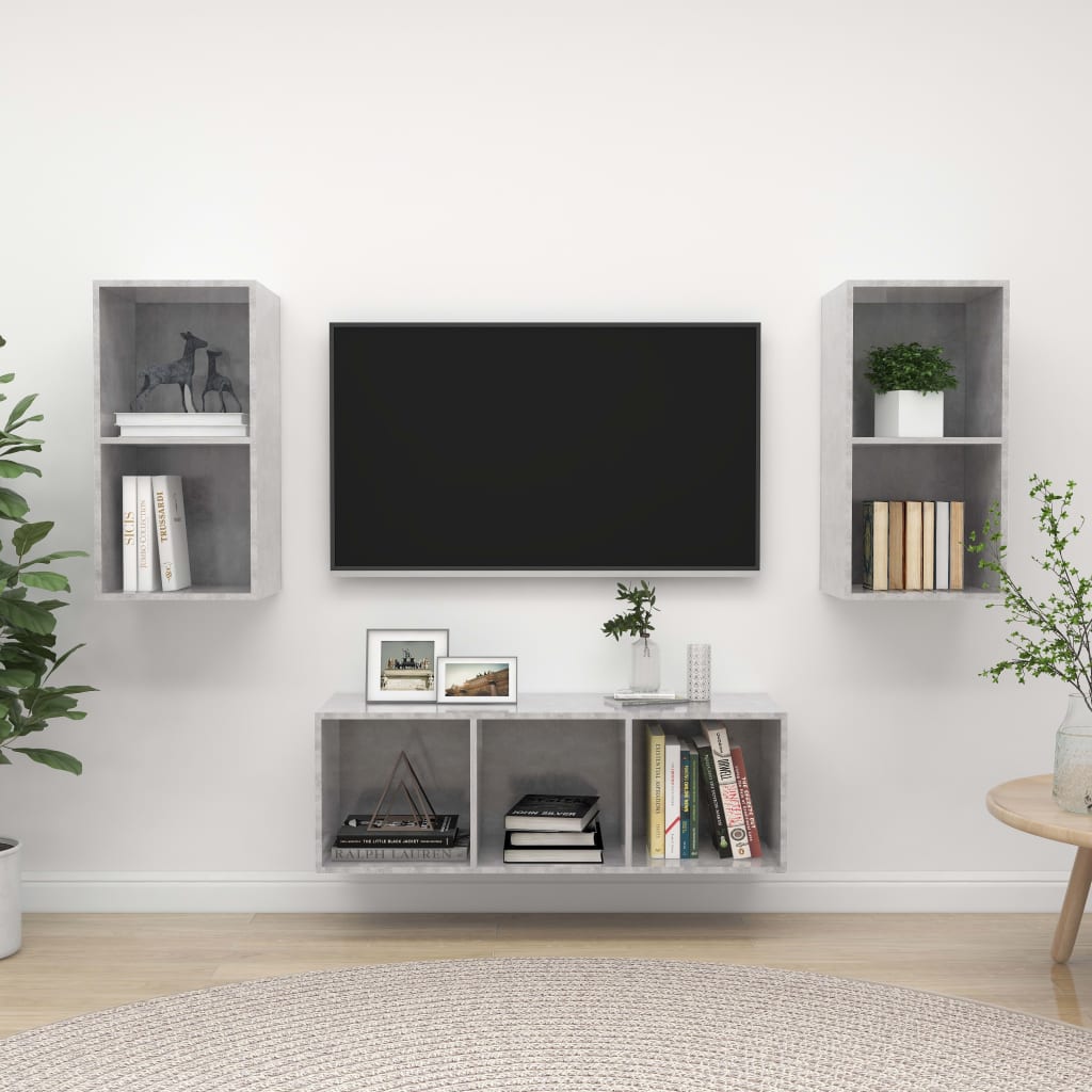 Ensemble de meuble TV 3 pcs Gris béton Bois d'ingénierie Meubles TV vidaXL