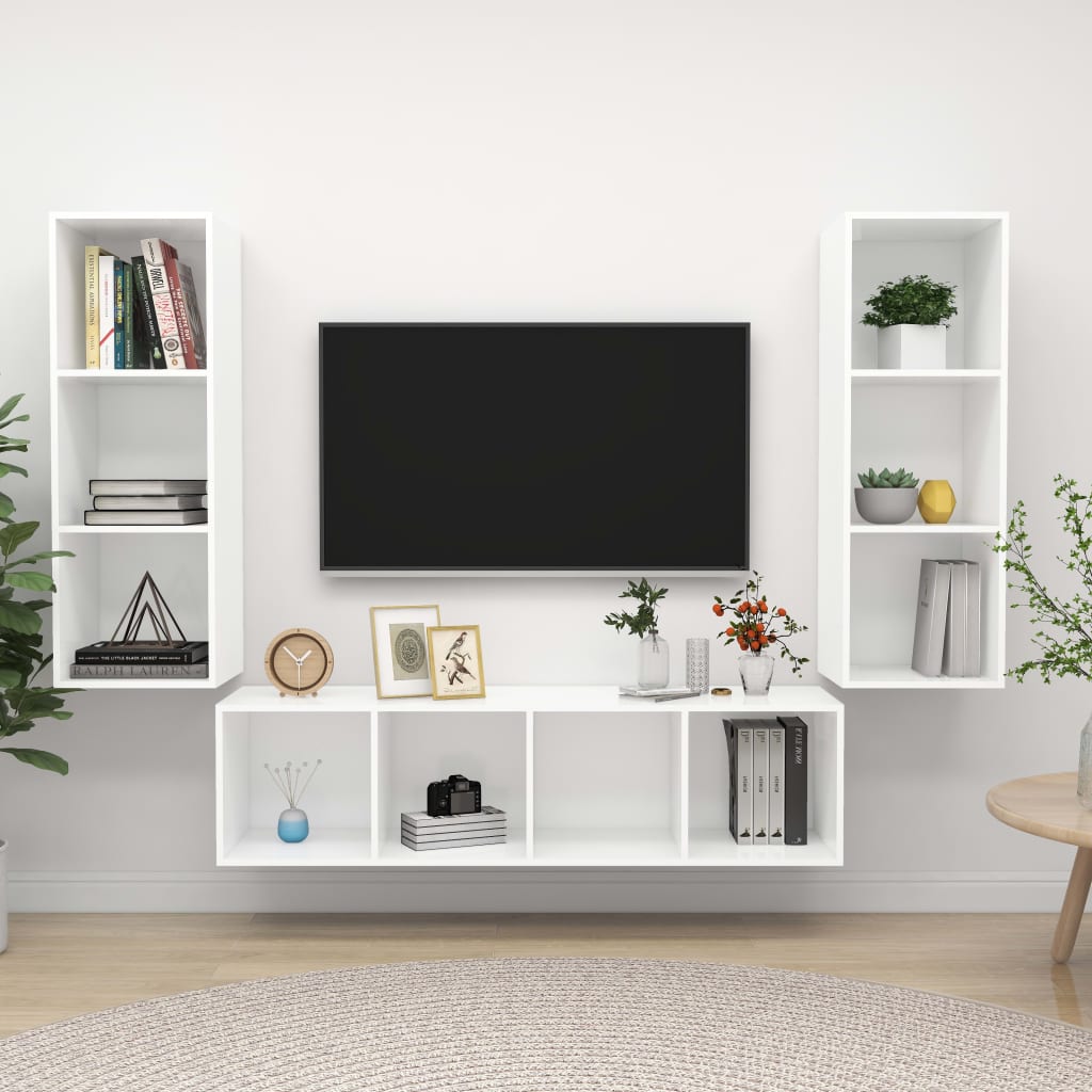 Ensemble de meuble TV 3 pcs Blanc Bois d'ingénierie Meubles TV vidaXL