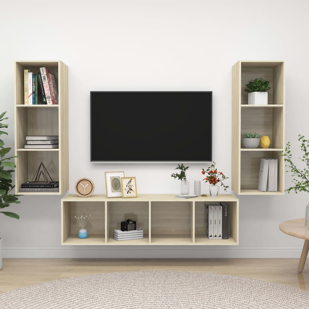 Ensemble de meubles TV 3 pcs Chêne sonoma Bois d'ingénierie Meubles TV vidaXL